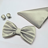 SILVER GREY TEXTURED BOW TIE SET
