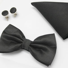 JET BLACK TEXTURED BOW TIE SET