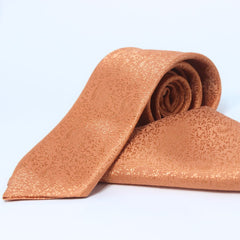 FLAME FIRE ORANGE SELF PRINTED TIE & POCKET SQUARE SET