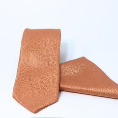 FLAME FIRE ORANGE SELF PRINTED TIE & POCKET SQUARE SET