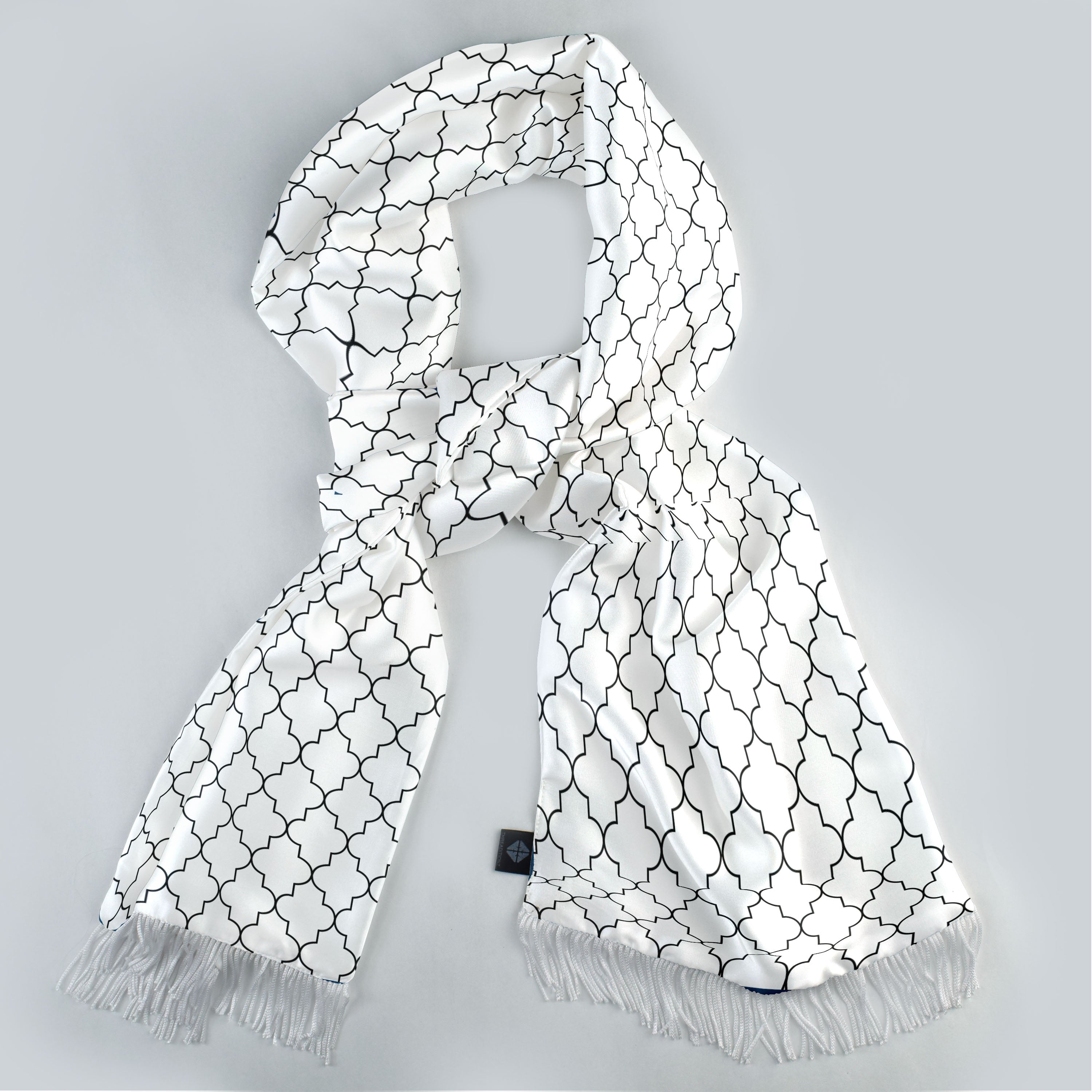 WHITE BLACK TARTAN SILK SCARF