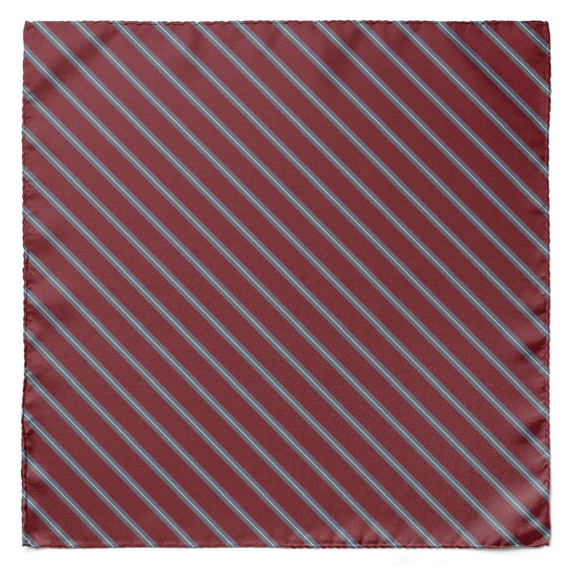 REGIMENTAL MAROON AND GREY SILK POCKET SQUARE
