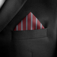 REGIMENTAL MAROON AND GREY SILK POCKET SQUARE