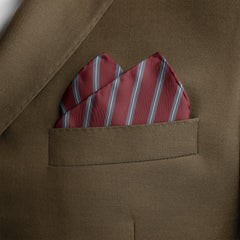 REGIMENTAL MAROON AND GREY SILK POCKET SQUARE