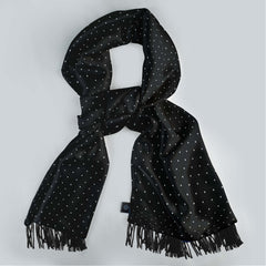 BLACK WITH WHITE POLKA SILK SCARF