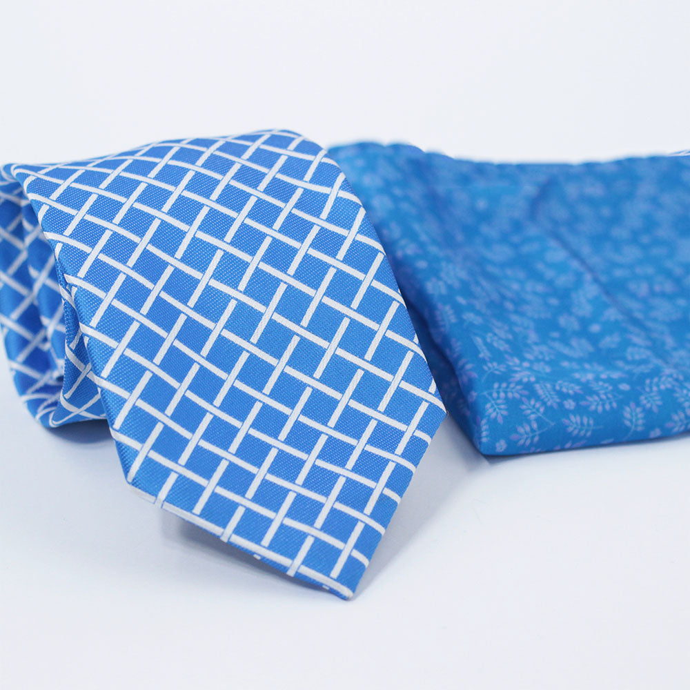 AZURE BLUE CRISS CROSS TIE SET