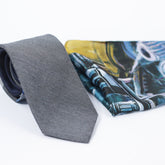 GREY & BLUE PLAID TIE SET