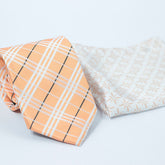 CREAMY PEACH PLAID TIE SET