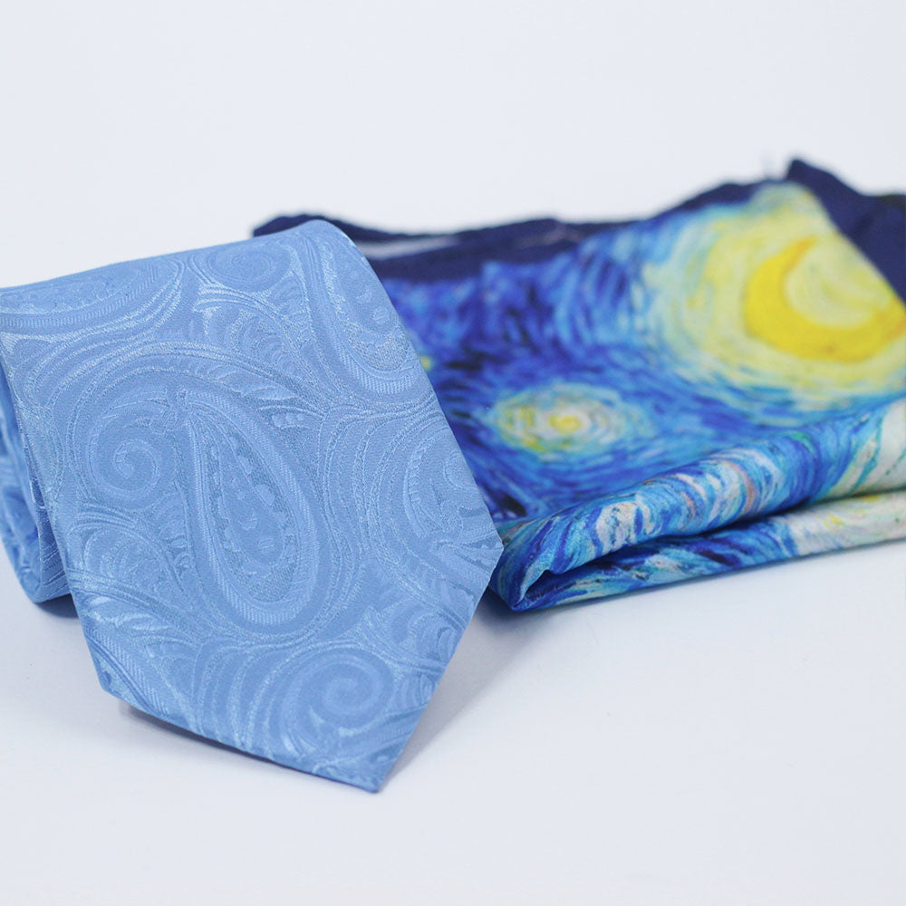 ICE BLUE PAISLEY FESTIVE TIE SET