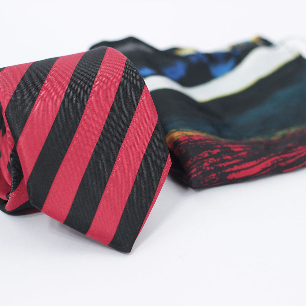 THE BLACK & RED STRIPED TIE SET