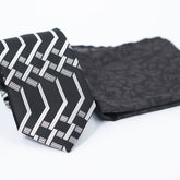 MONOCHROME GRID PATTERN WOVEN TIE SET