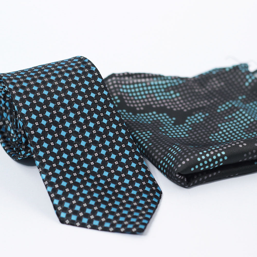 BLUE & BLACK CHECKERED VECTOR TIE SET