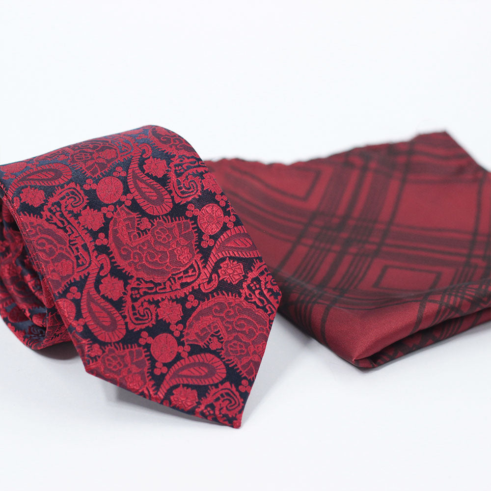 MAROON & BLACK PAISLEY FESTIVE TIE SET