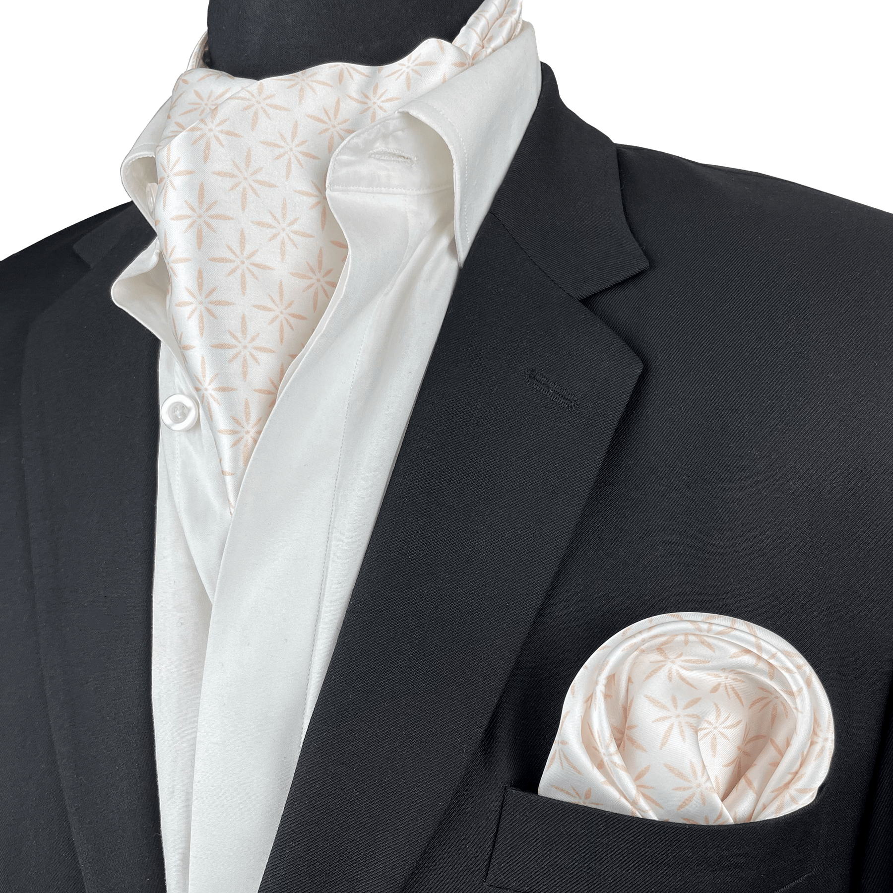 WHITE SPARKLES SILK CRAVAT & POCKET SQUARE SET