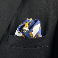 BLUE & GOLD CHAIN SILK POCKET SQUARE