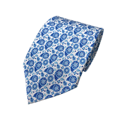 Mini white & blue floral Necktie