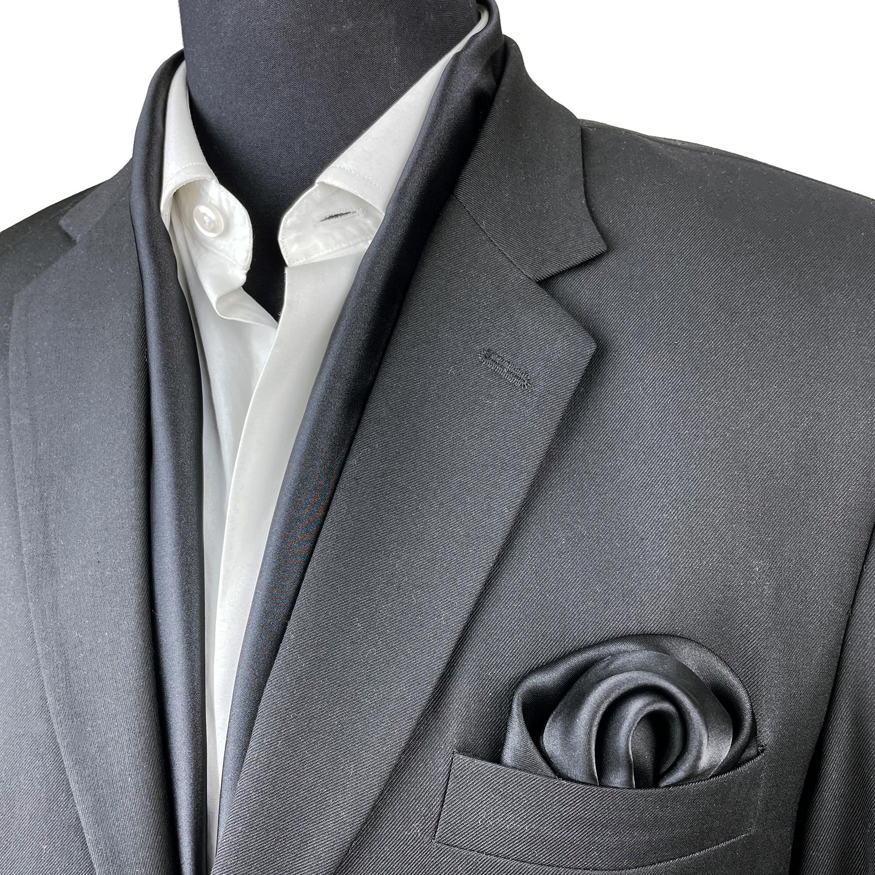 JET BLACK SILK SCARF & POCKET SQUARE SET