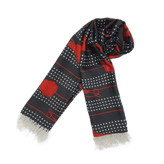 BLACK & RED TASSELS SILK MEN SCARF
