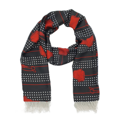 Black & Red Tassels Silk Scarf