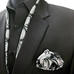 BLACK SPIRAL SILK SCARF & POCKET SQUARE SET