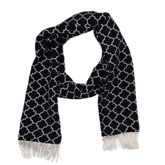 Black White Tartan Silk Men Scarf