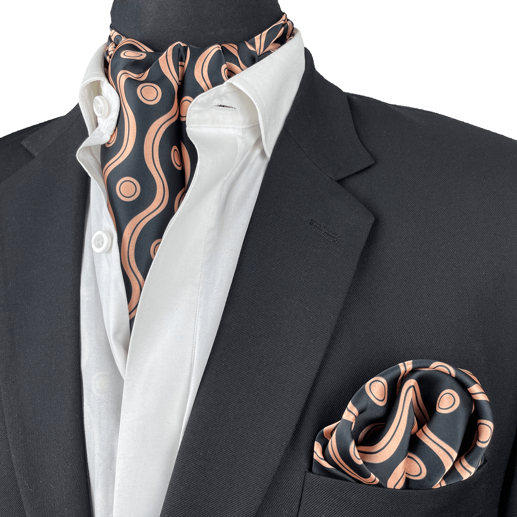 GOLDEN SPIRAL SILK CRAVAT & POCKET SQUARE SET