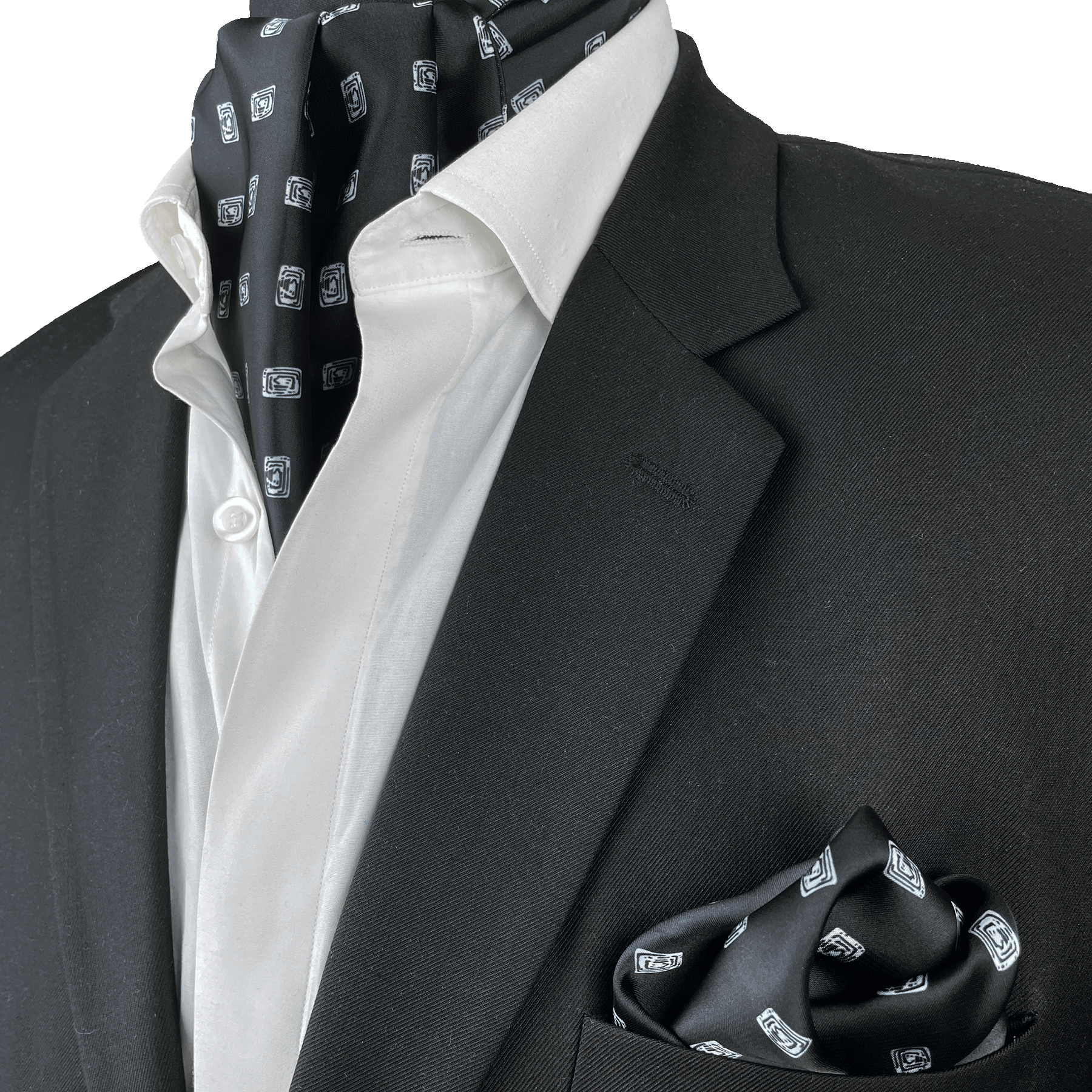 BLACK DIAMOND SILK CRAVAT & POCKET SQUARE SET
