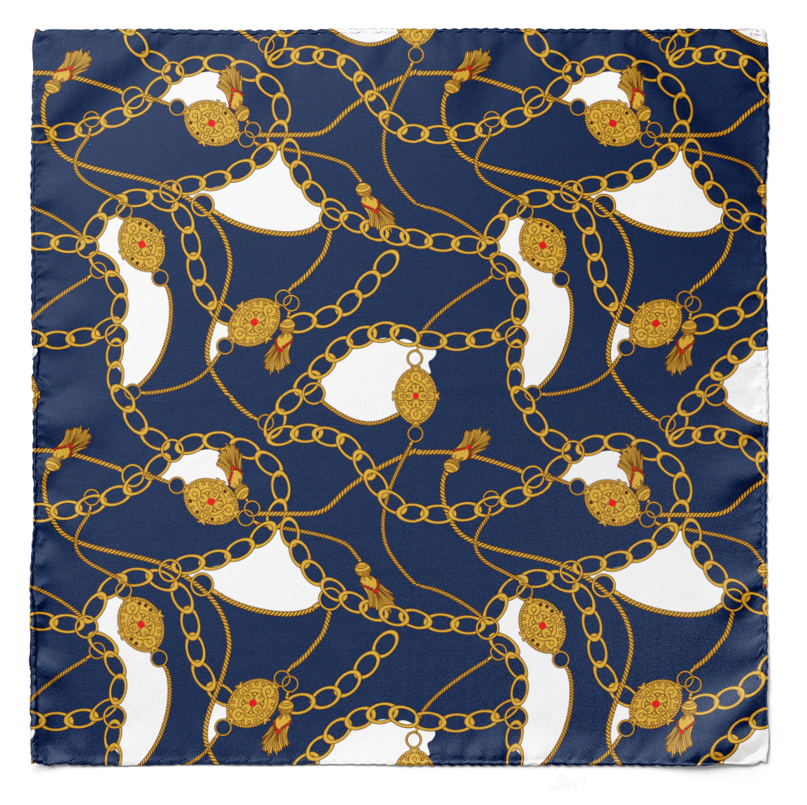 Blue & Gold Chain Silk Pocket Square