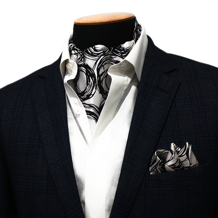 Black Spiral Cravat & Pocket Square Set