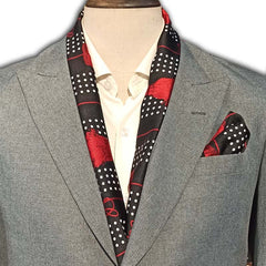 BLACK & RED TASSELS SILK SCARF & POCKET SQUARE SET