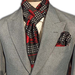 BLACK & RED TASSELS SILK SCARF & POCKET SQUARE SET