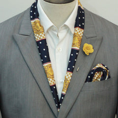 BLUE & GOLD MEDAL SILK SCARF & POCKET SQUARE SET