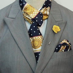 BLUE & GOLD MEDAL SILK SCARF & POCKET SQUARE SET