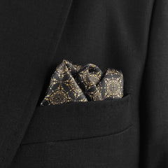 Classic Floral Gold & Black Pocket Square