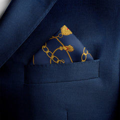 BLUE & GOLD CHAIN SILK POCKET SQUARE