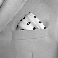 WHITE WITH BLACK POLKA DOT SILK POCKET SQUARE