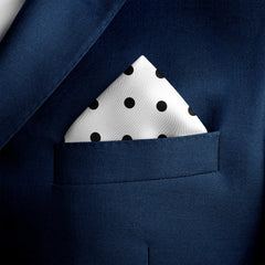 WHITE WITH BLACK POLKA DOT SILK POCKET SQUARE