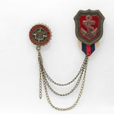 RETRO MILITARY MEDAL CHAINED BROOCH