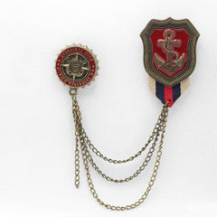 RETRO MILITARY MEDAL CHAINED BROOCH