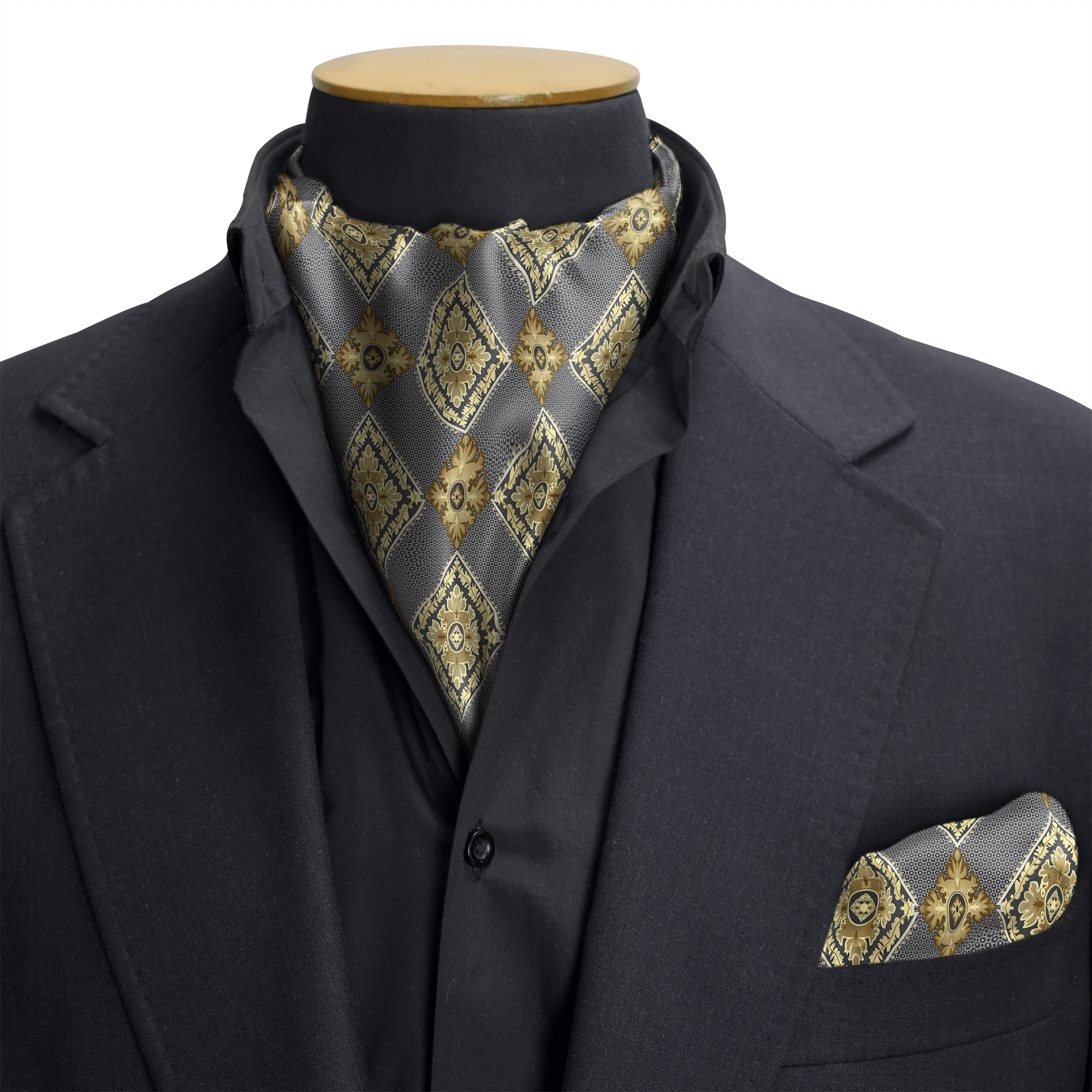 DIAMOND BRICK SILK CRAVAT & POCKET SQUARE SET
