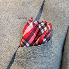 RED & BLACK PLAIDS SILK POCKET SQUARE