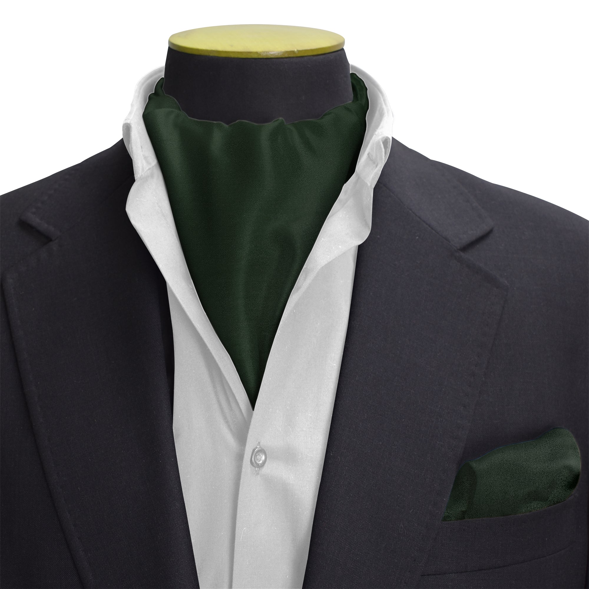 SOLID GREEN SILK CRAVAT & POCKET SQUARE SET