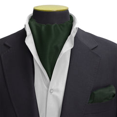 SOLID GREEN SILK CRAVAT & POCKET SQUARE SET