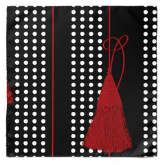 BLACK & RED TASSELS SILK CRAVAT & POCKET SQUARE SET