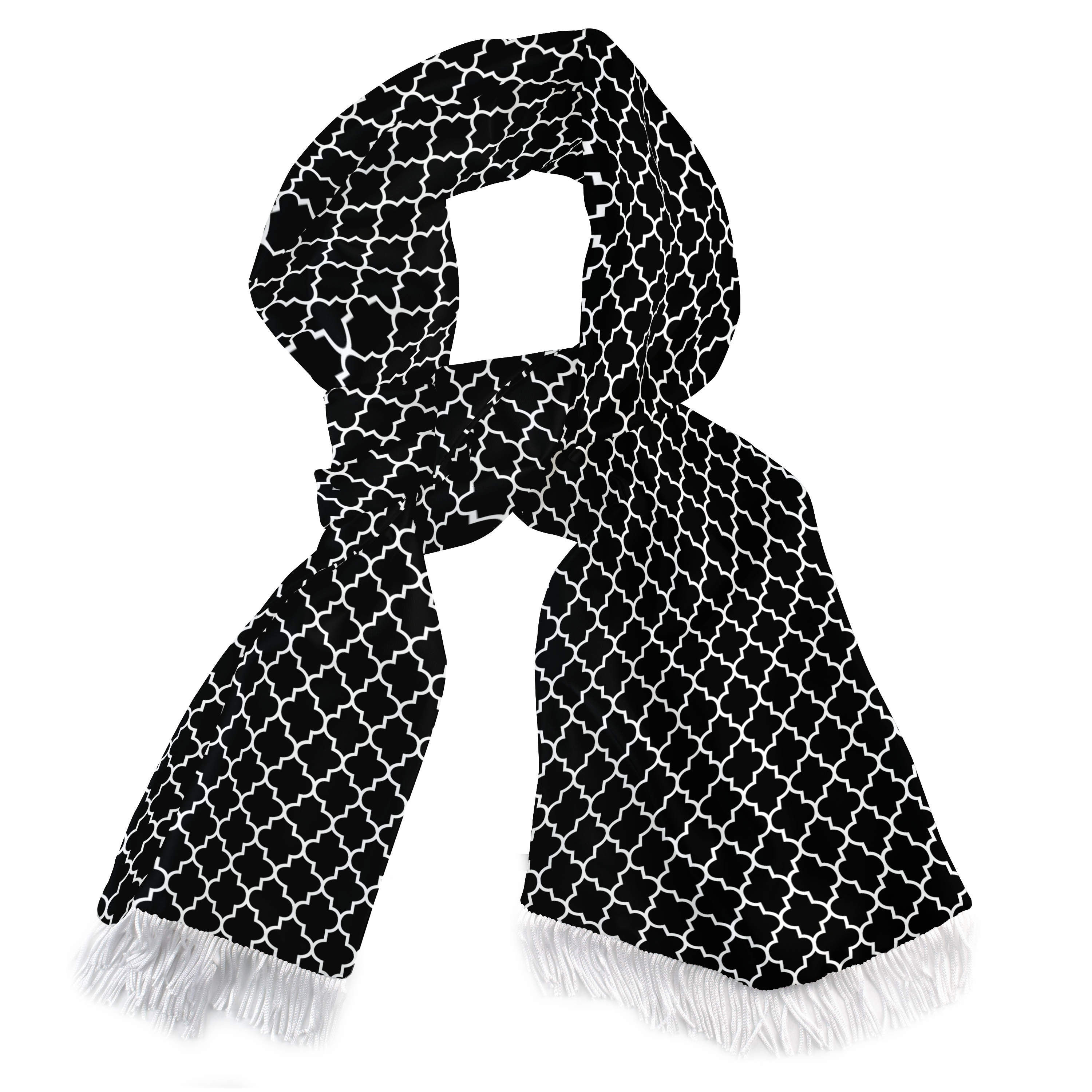 Black White Tartan Silk Scarf