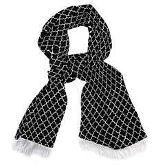 Black White Tartan Silk Scarf