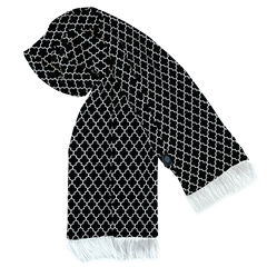 Black White Tartan Silk Men Scarf