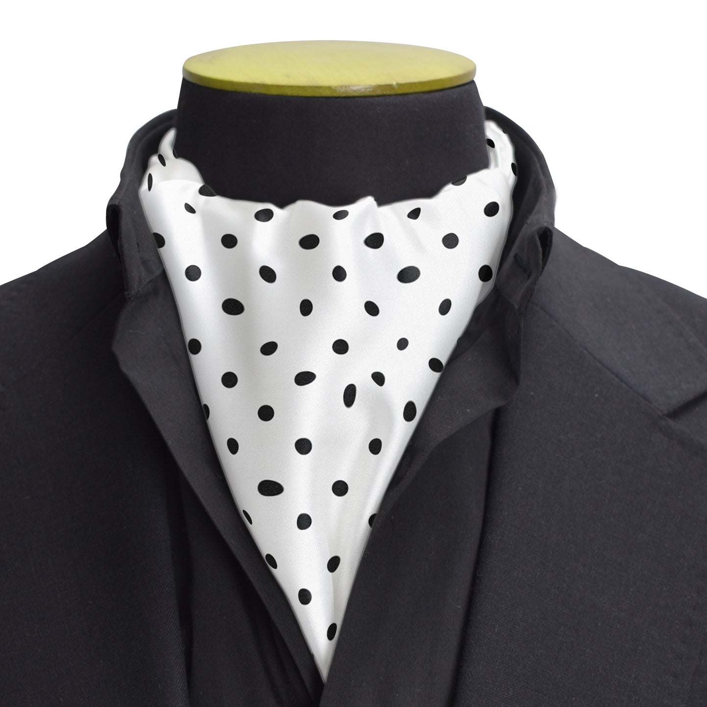 WHITE WITH BLACK POLKA DOT SILK CRAVAT