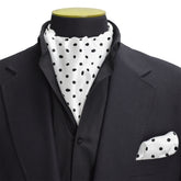 WHITE WITH BLACK POLKA DOT SILK CRAVAT & POCKET SQAURE SET