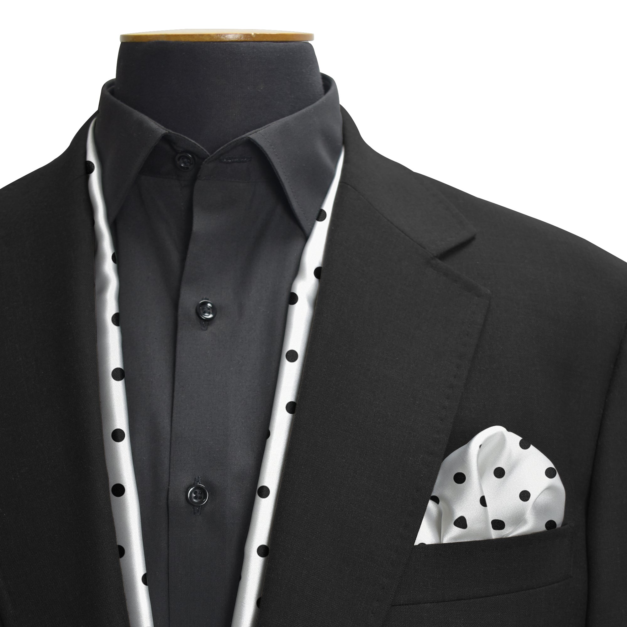 WHITE WITH BLACK POLKA DOT SILK SCARF & POCKET SQAURE SET